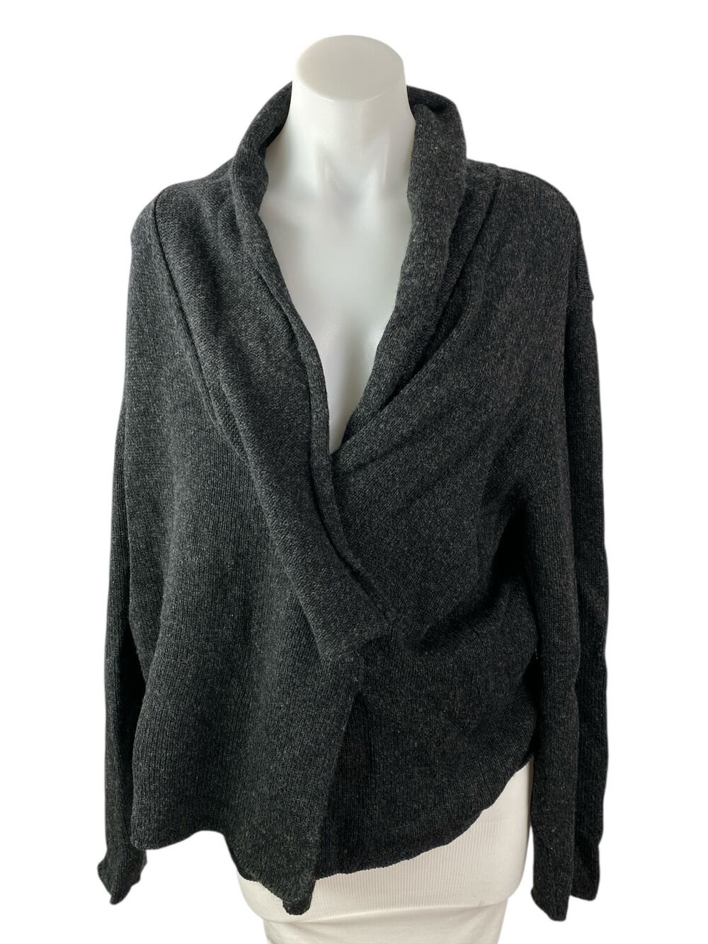 Oska Gray Lambwool Cashmere Shawl Collar Long Sleeve Wrap Cardigan Sweater Top M